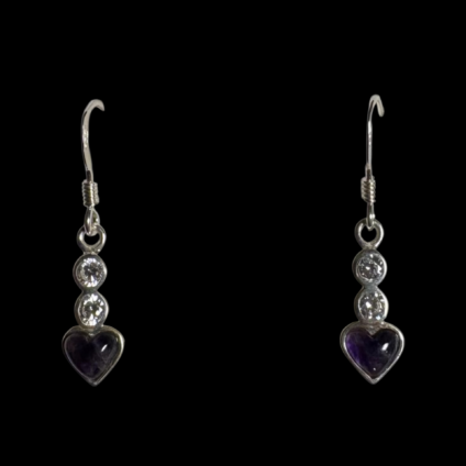Blue John and Sterling Silver Heart Shaped Drop Earrings with Cubic Zirconia