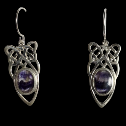 Blue John and Sterling Silver Celtic style Drop Earrings