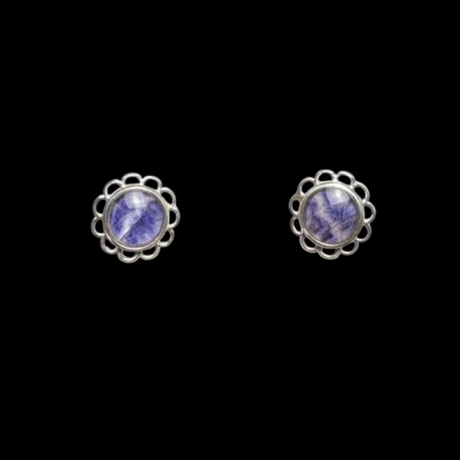Blue John and Sterling Silver Round Studs with Loop Edge