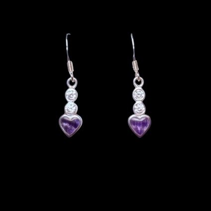 Blue John and Sterling Silver Heart Shaped Drop Earrings with Cubic Zirconia