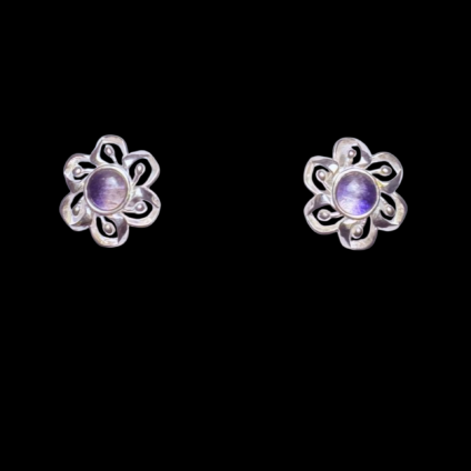 Blue John and Sterling Silver Flower Design Studs
