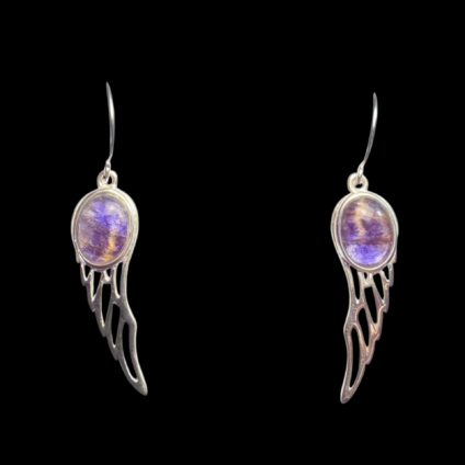 Blue John and Sterling Silver Angel Wing design Drop Earrings