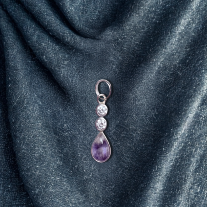 Blue John and Sterling Silver teardrop Pendant with Cubic Zirconia
