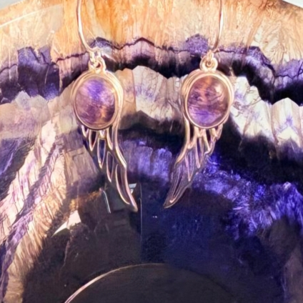 Blue John and Sterling Silver Angel Wing design Drop Earrings
