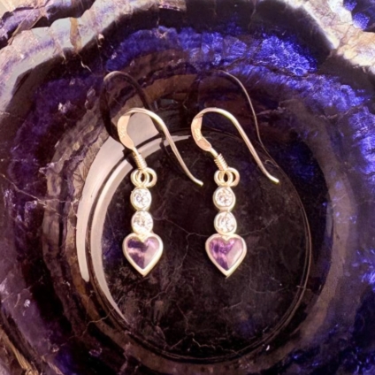Blue John and Sterling Silver Heart Shaped Drop Earrings with Cubic Zirconia