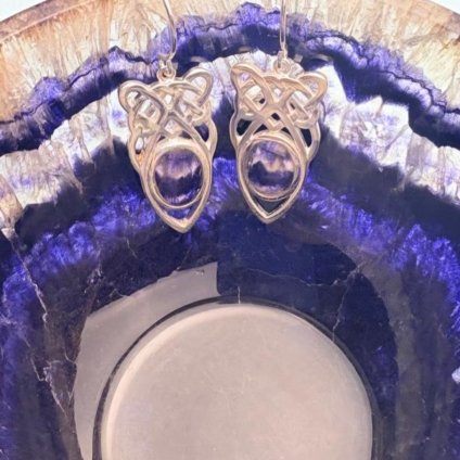 Blue John and Sterling Silver Celtic style Drop Earrings