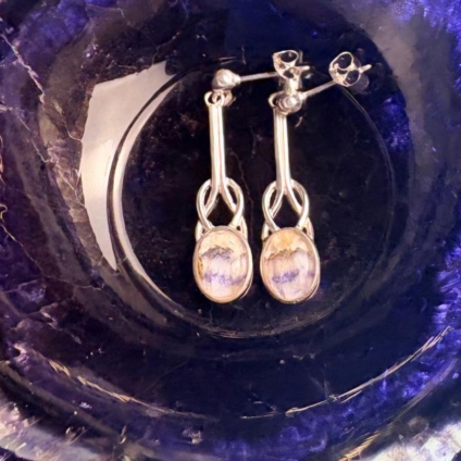 Blue john and Sterling Silver Drop Earrings with Knot Design
