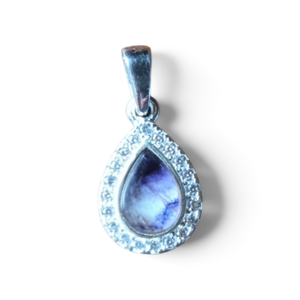 Blue John and Sterling Silver Teardrop Pendant with Cubic Zirconia Surround