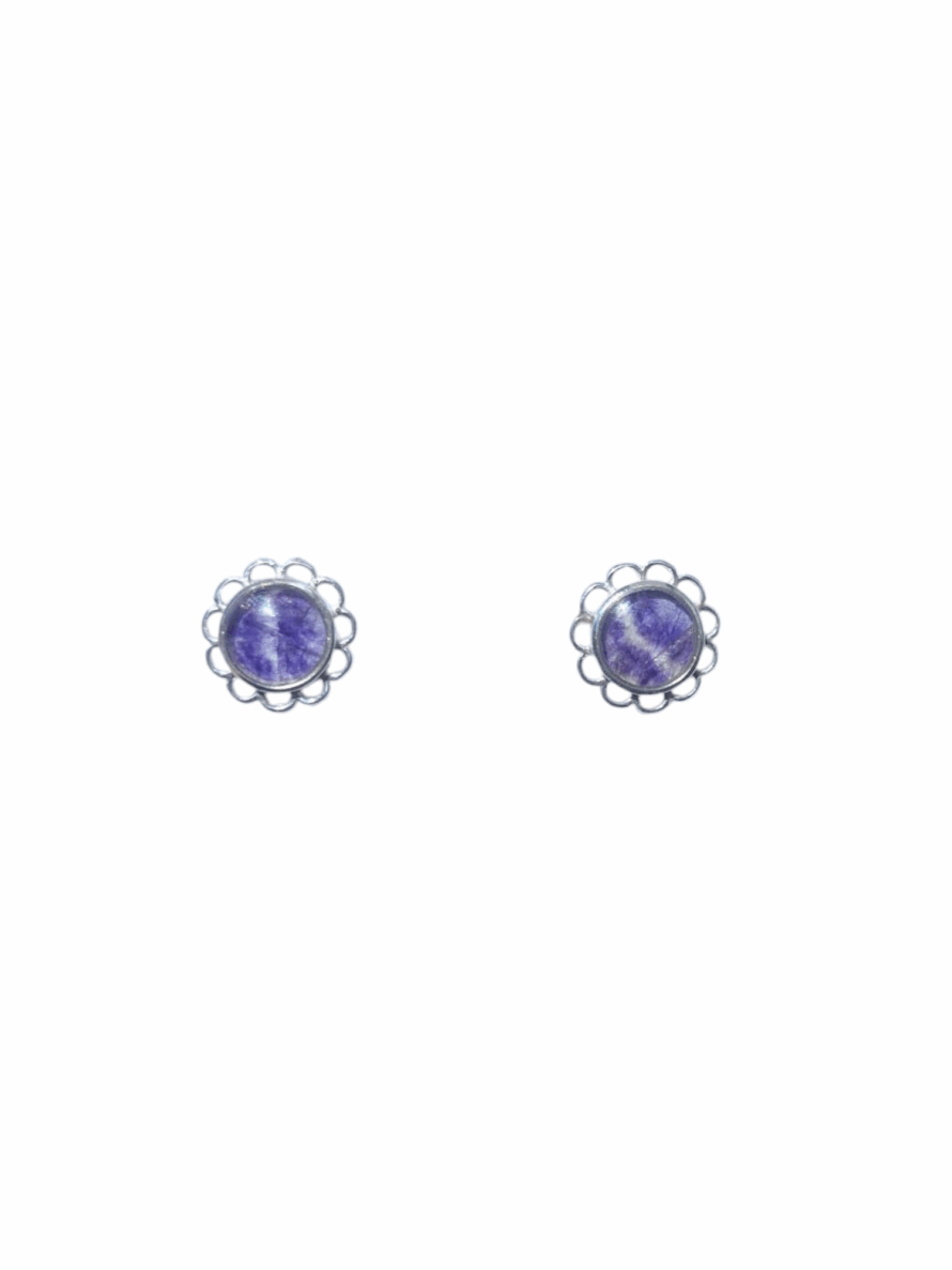 Blue John and Sterling Silver Round Studs with Loop Edge