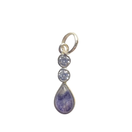 Blue John and Sterling Silver teardrop Pendant with Cubic Zirconia