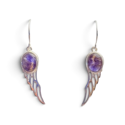 Blue John and Sterling Silver Angel Wing design Drop Earrings