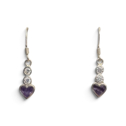 Blue John and Sterling Silver Heart Shaped Drop Earrings with Cubic Zirconia