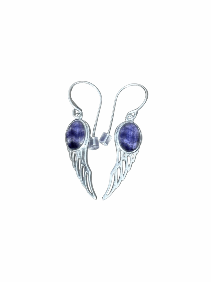 Blue John and Sterling Silver Angel Wing design Drop Earrings