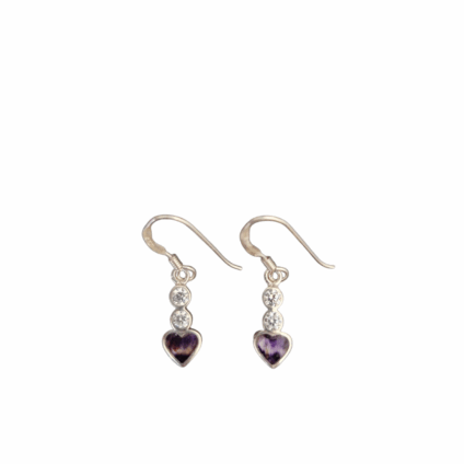 Blue John and Sterling Silver Heart Shaped Drop Earrings with Cubic Zirconia