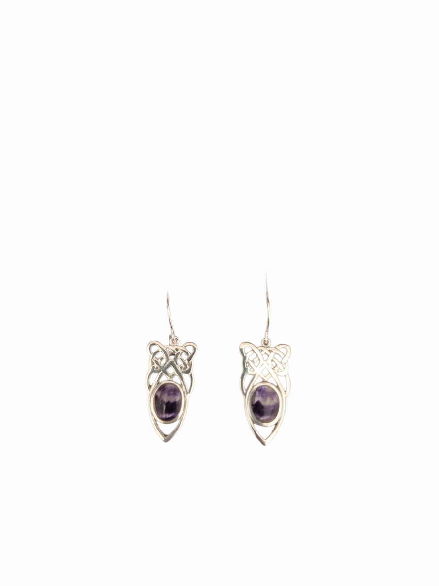 Blue John and Sterling Silver Celtic style Drop Earrings