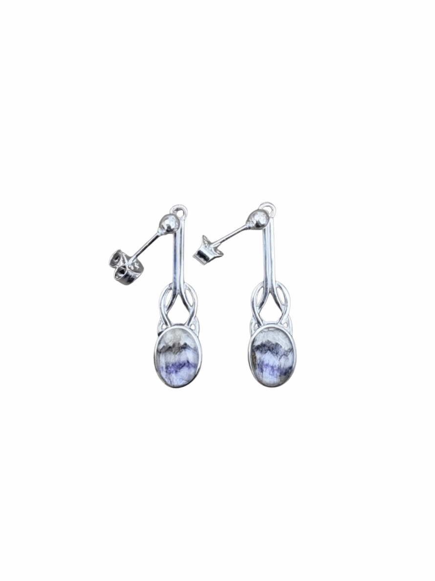Blue john and Sterling Silver Drop Earrings with Knot Design