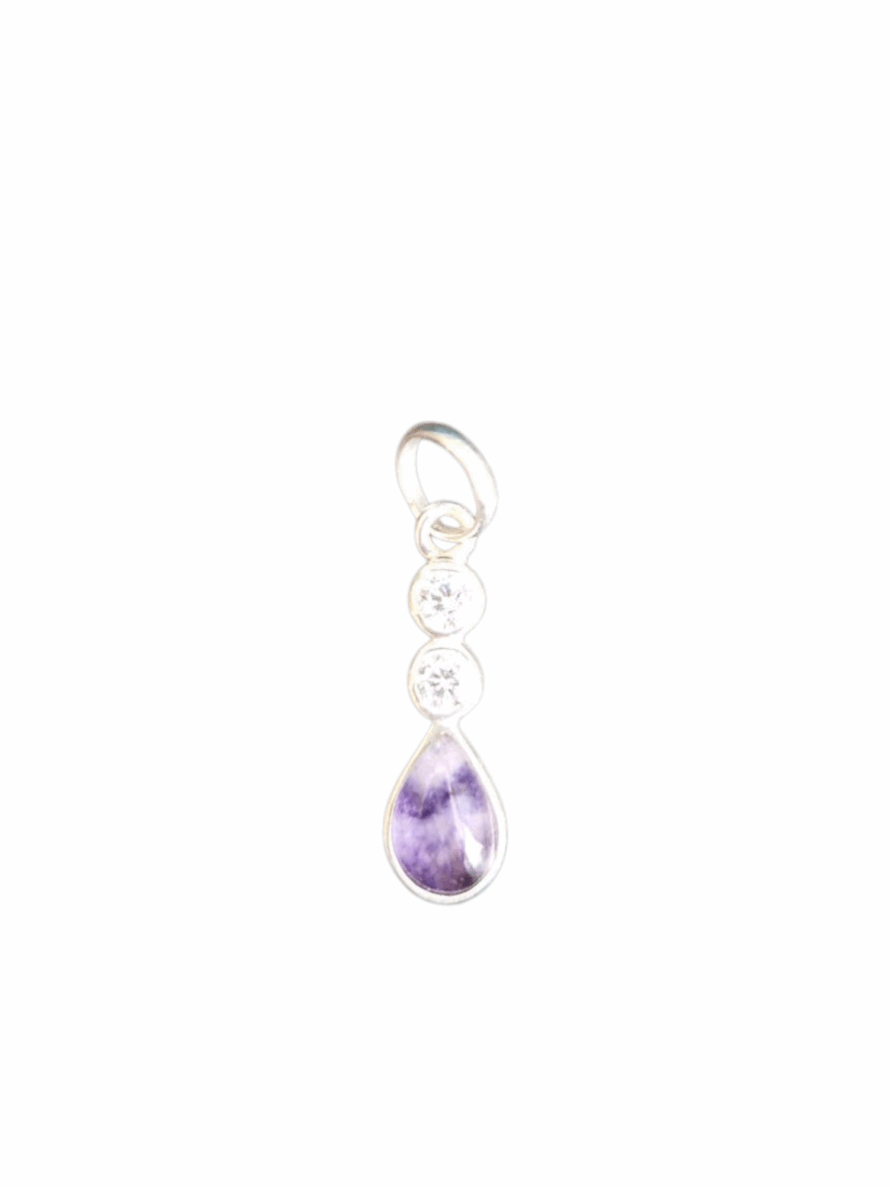 Blue John and Sterling Silver teardrop Pendant with Cubic Zirconia