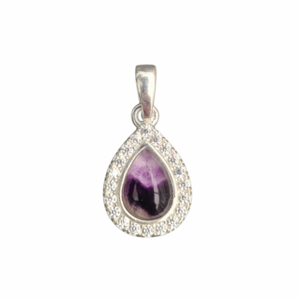 Blue John and Sterling Silver Teardrop Pendant with Cubic Zirconia Surround