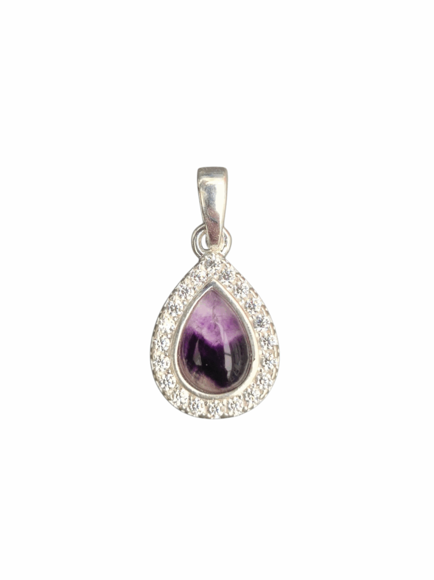 Blue John and Sterling Silver Teardrop Pendant with Cubic Zirconia Surround