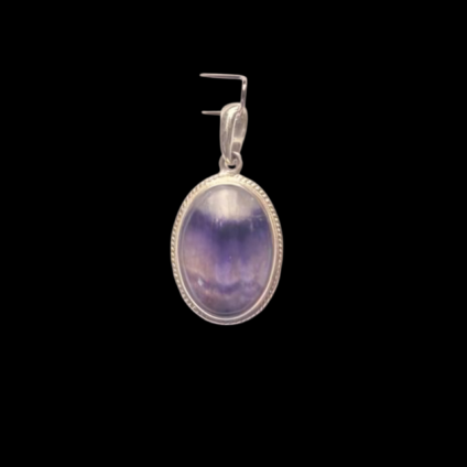 Blue John and Sterling Silver Oval Pendant with Rope Edge Design