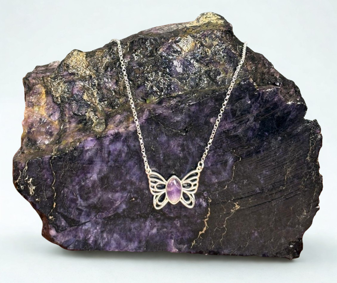Blue John and Sterling Silver Butterfly Necklet