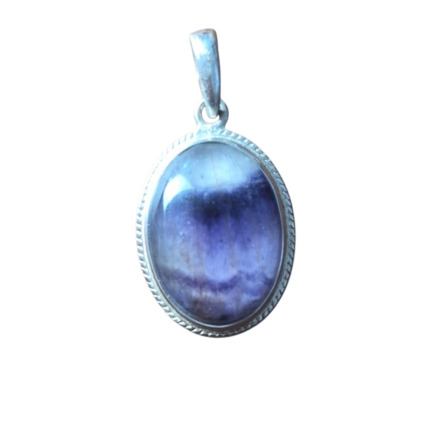 Blue John and Sterling Silver Oval Pendant with Rope Edge Design