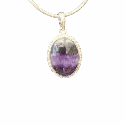 Blue John and Sterling Silver Oval Pendant with Rope Edge Design