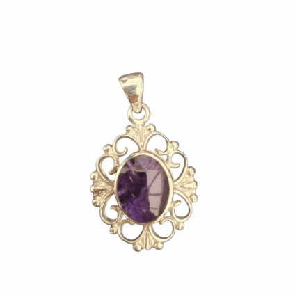 Blue John and Sterling Silver Oval Pendant with Ornate Surround