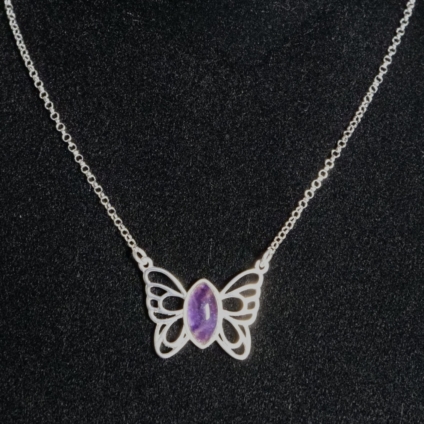 Blue John and Sterling Silver Butterfly Necklet
