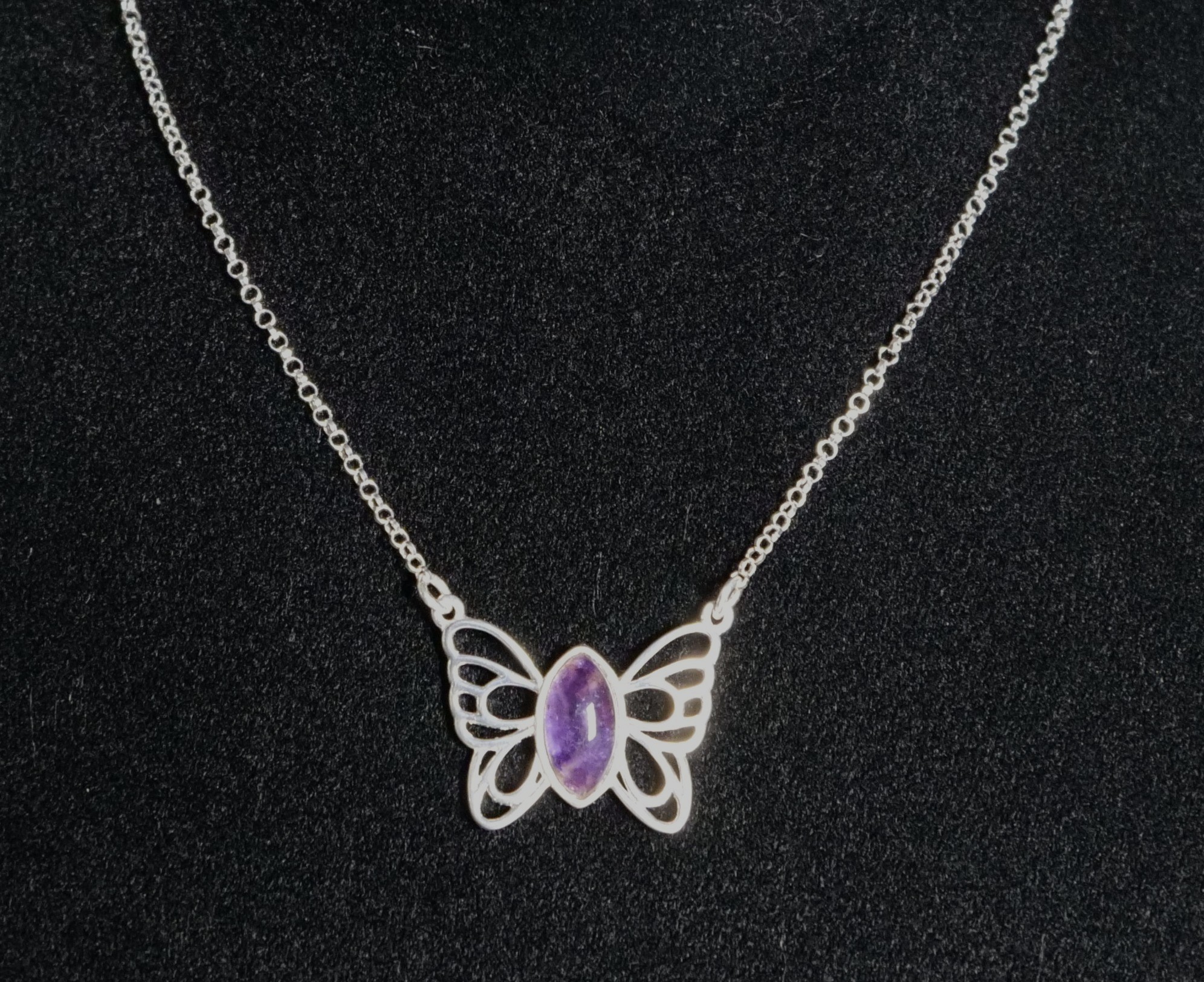 Blue John and Sterling Silver Butterfly Necklet