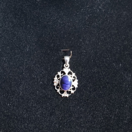 Blue John and Sterling Silver Oval Pendant with Ornate Surround