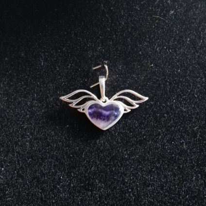Sterling Silver and Blue John Heart Shaped Pendant with Angel Wings