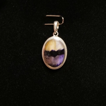 Blue John and Sterling Silver Oval Pendant with Rope Edge Design