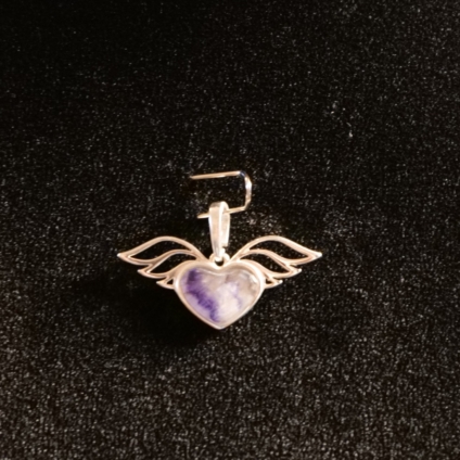 Sterling Silver and Blue John Heart Shaped Pendant with Angel Wings