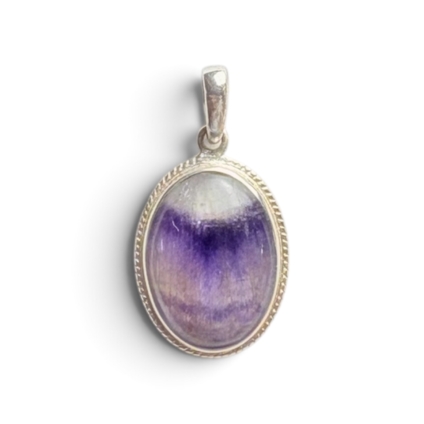 Blue John and Sterling Silver Oval Pendant with Rope Edge Design