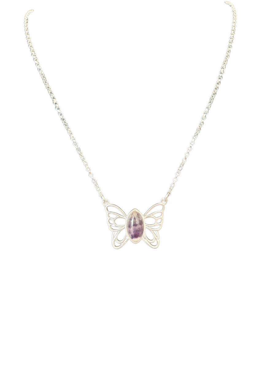 Blue John and Sterling Silver Butterfly Necklet