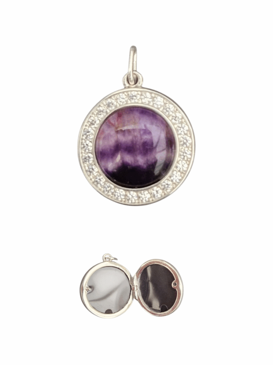 Blue John and Sterling Silver Locket with Cubic Zirconia Surround