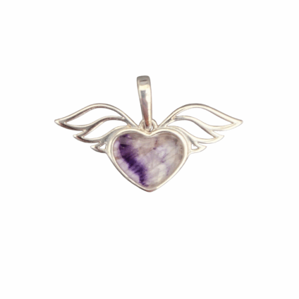 Sterling Silver and Blue John Heart Shaped Pendant with Angel Wings