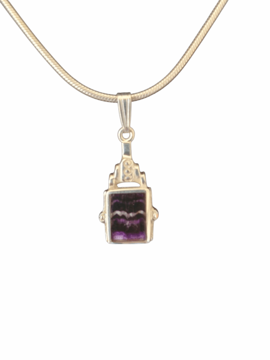 Handmade Sterling Silver and Blue John Rectangle Pendant
