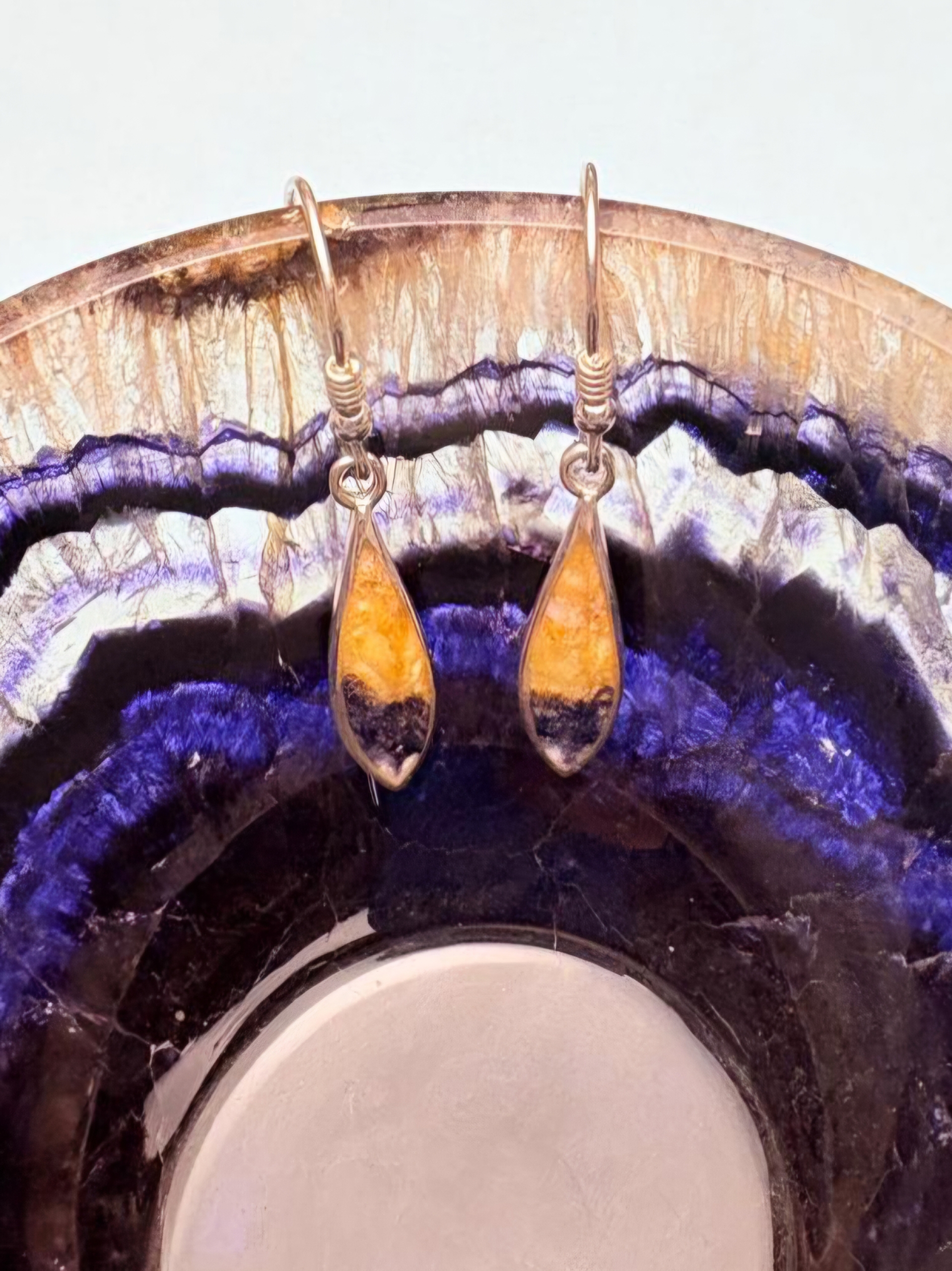 Blue John and Sterling Silver Elliptic Drop Earrings