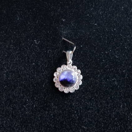 Blue John and Sterling Silver Round Pendant with Cubic Zirconia Surround