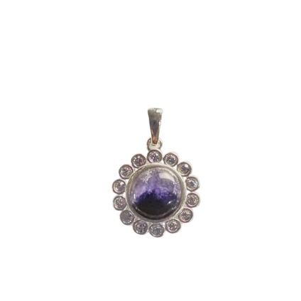 Blue John and Sterling Silver Round Pendant with Cubic Zirconia Surround