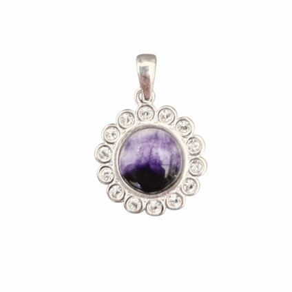 Blue John and Sterling Silver Round Pendant with Cubic Zirconia Surround