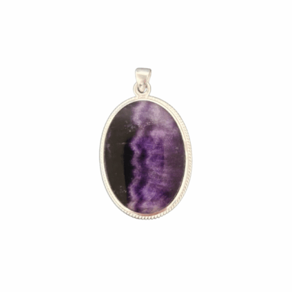 Large Blue John and Sterling Silver Oval Pendant with Rope Edge