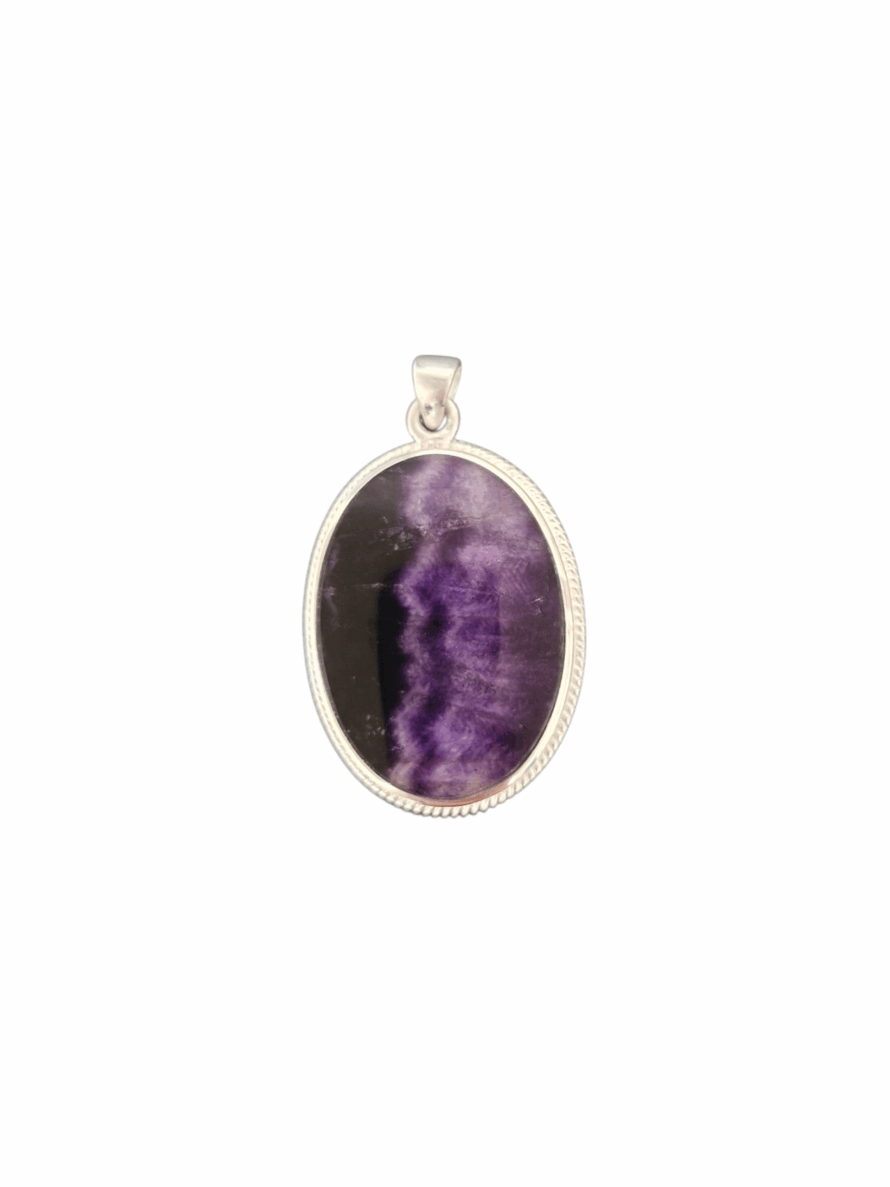 Large Blue John and Sterling Silver Oval Pendant with Rope Edge