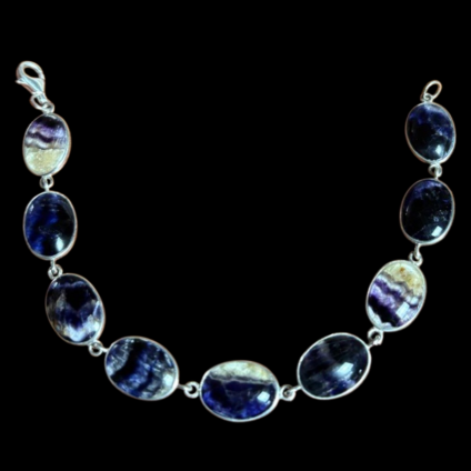 9 Stone Blue John Bracelet set in Sterling Silver