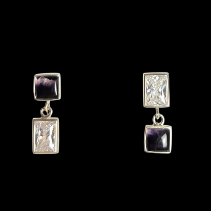 Blue John and Sterling Silver Non-symmetrical Earrings with Cubic Zirconia