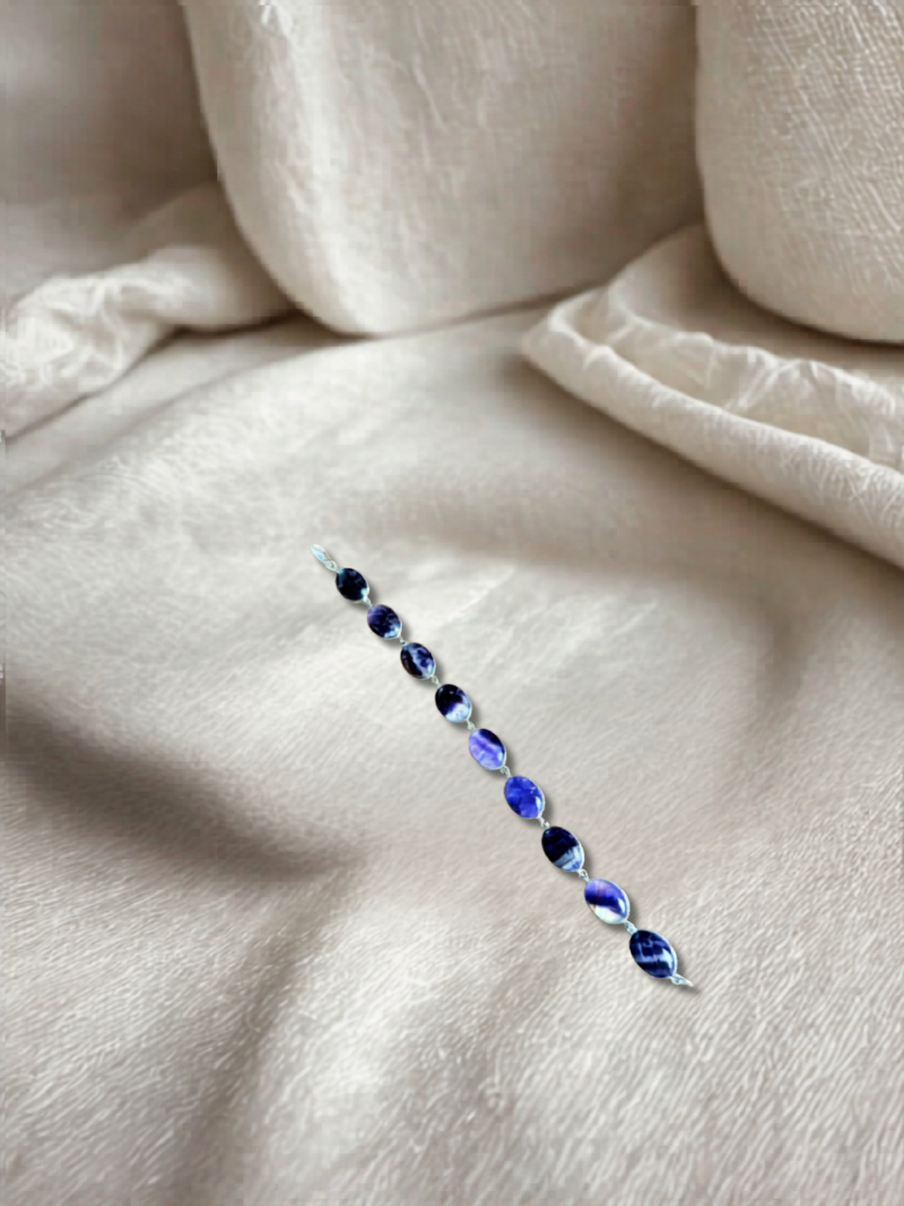 9 Stone Blue John Bracelet set in Sterling Silver