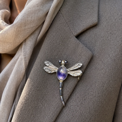 Dragonfly Brooch in Sterling Silver and Blue John