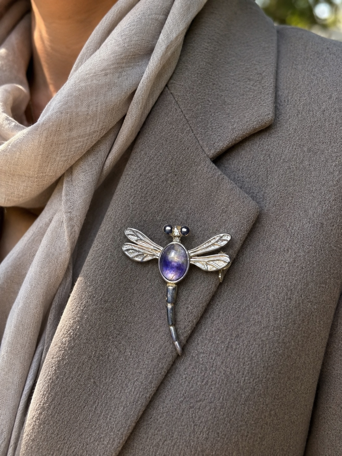 Dragonfly Brooch in Sterling Silver and Blue John
